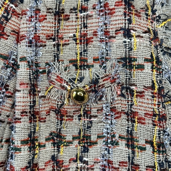 Halogen Tan Elsie Tweed Multicolored Frayed Edge Jacket Size Medium - Picture 4 of 11